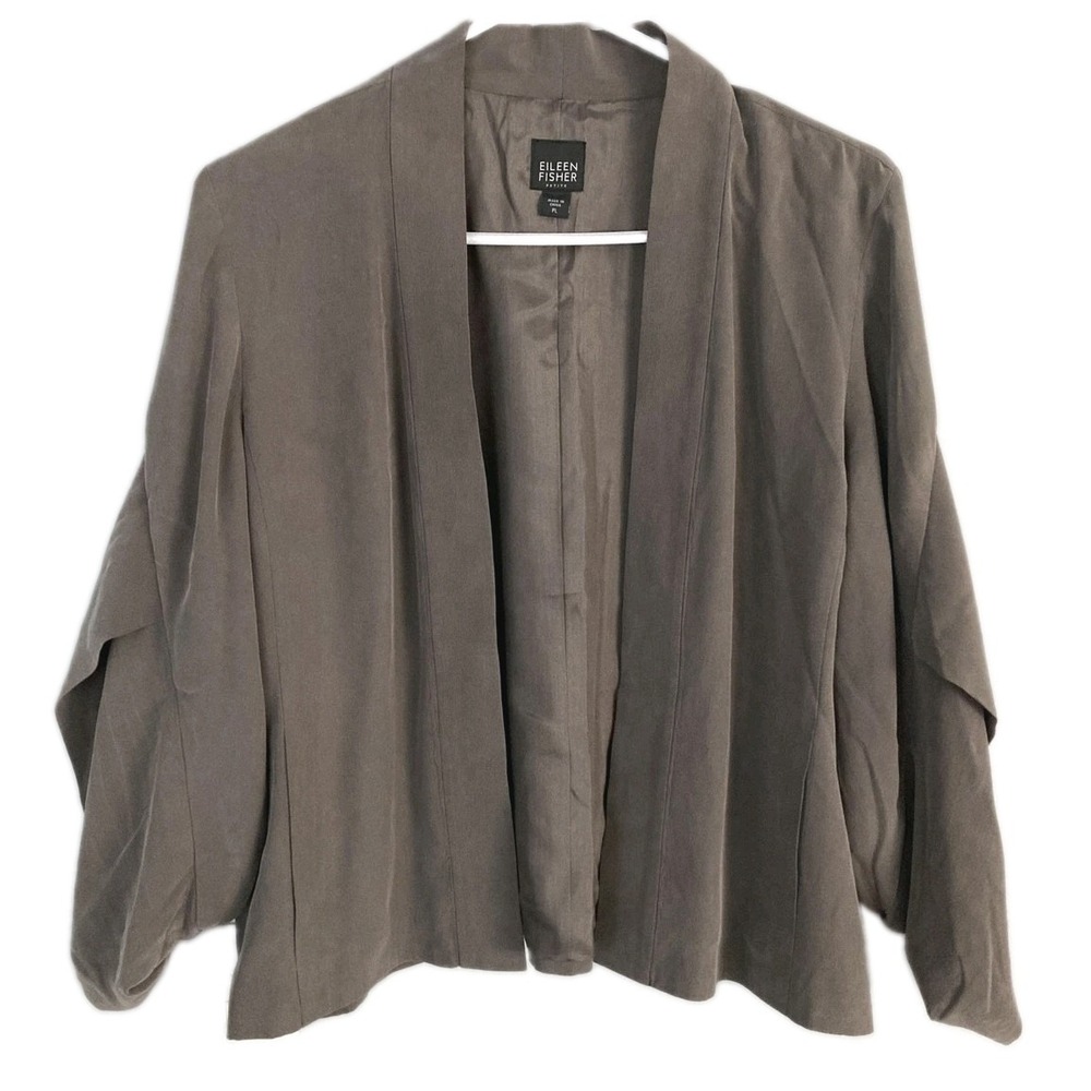 Eileen Fisher Kimono Jacket Women Petite Large Brown/Gray Silk Lined Open Front